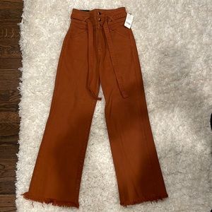 Size 24, straight leg, raw hem, belted waist pants